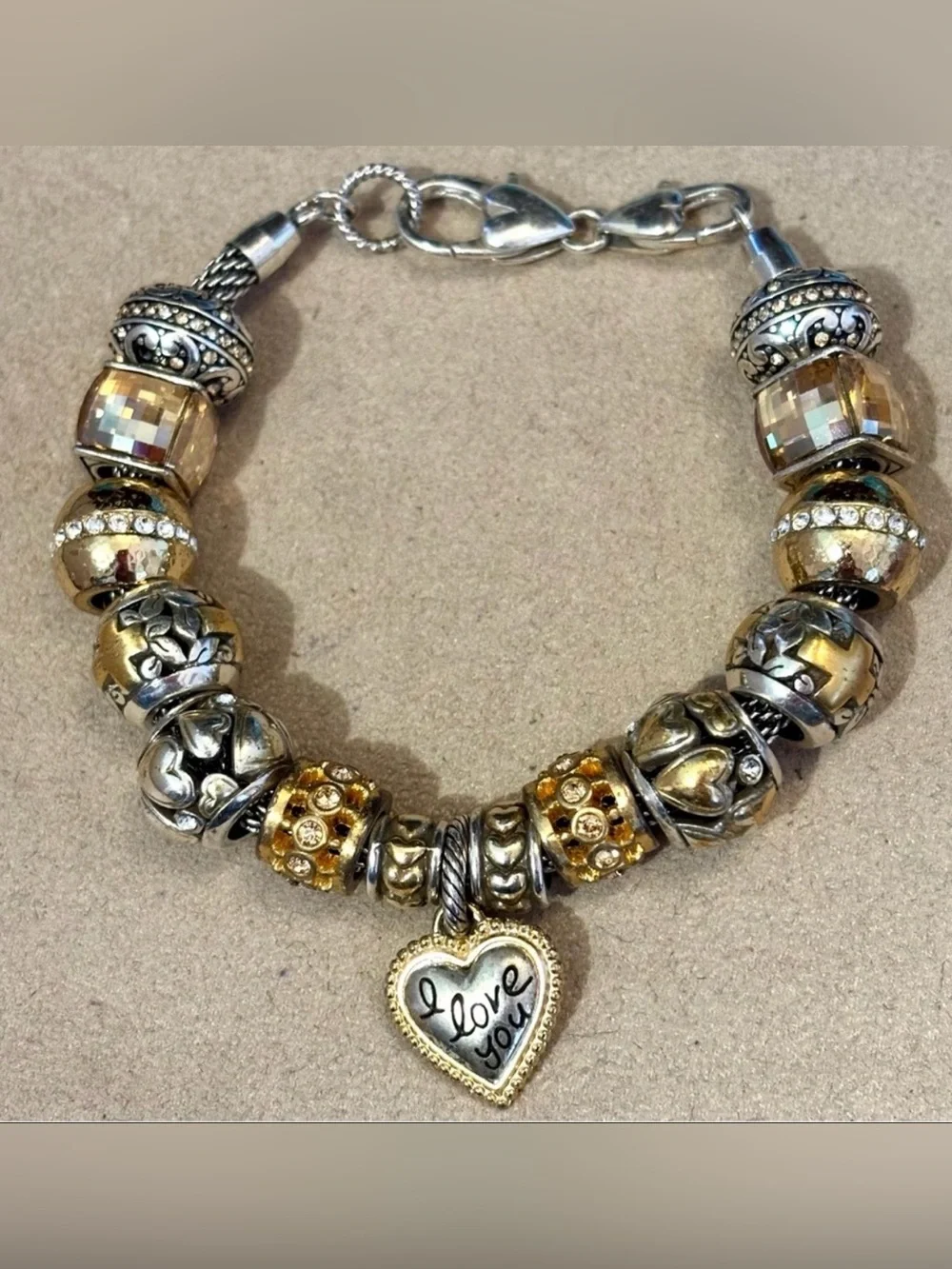 Two Brighton Ice Cube Beads in Gold-Silver Pale gold crystal with Silver edges